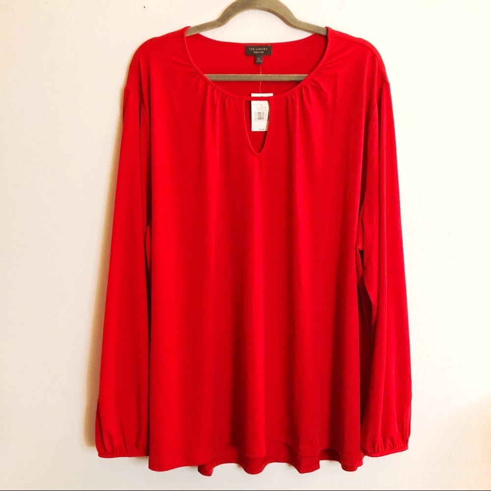 The Limited Collection Blouse Goji Berry Red Keyhole Neck Top 3X NWT Long Sleeve